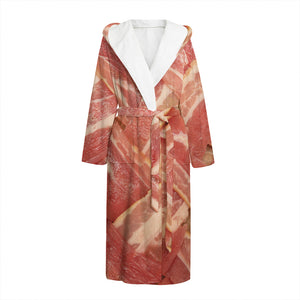 Weaving Bacon Print Hooded Bathrobe