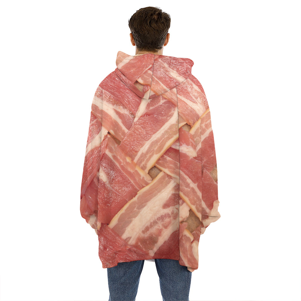 Weaving Bacon Print Hoodie Blanket