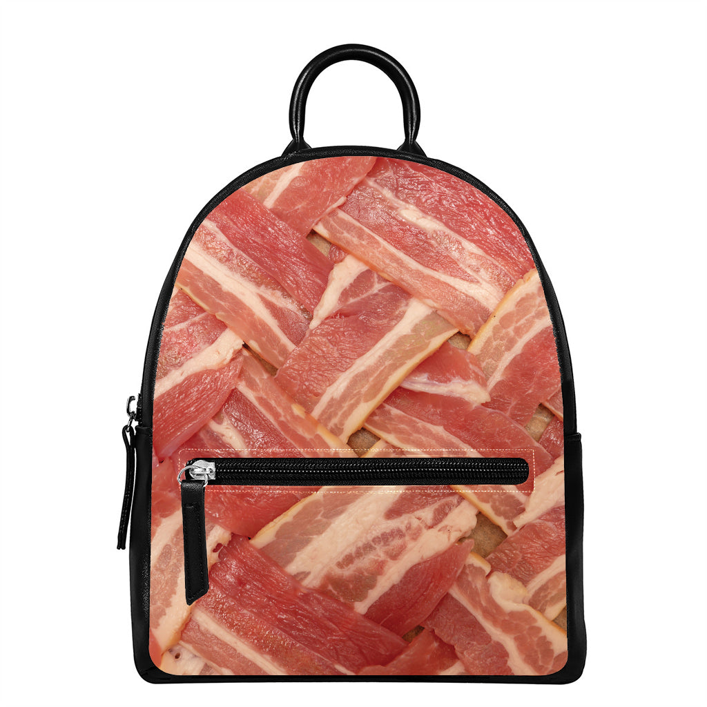 Weaving Bacon Print Leather Backpack