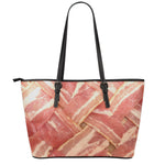 Weaving Bacon Print Leather Tote Bag