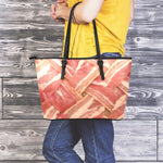 Weaving Bacon Print Leather Tote Bag