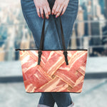 Weaving Bacon Print Leather Tote Bag