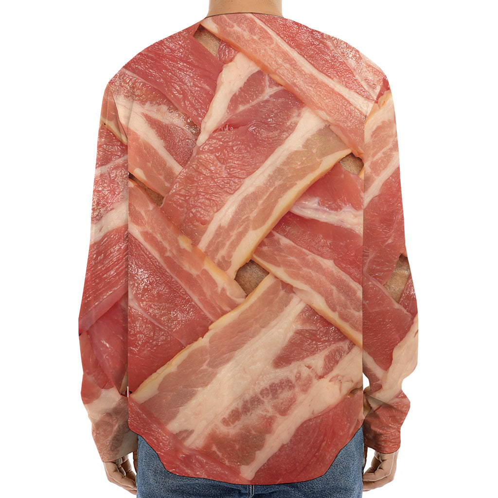 Weaving Bacon Print Long Sleeve Baseball Jersey