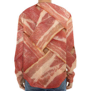 Weaving Bacon Print Long Sleeve Baseball Jersey