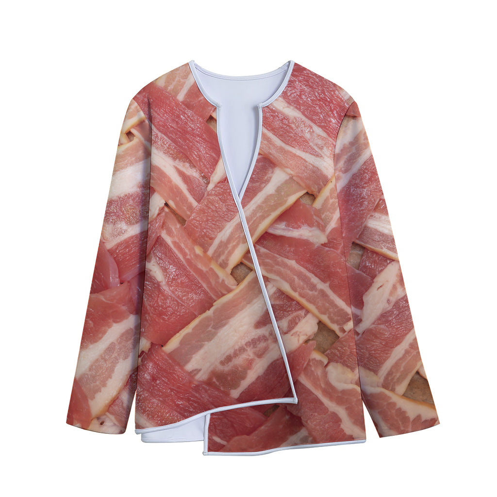 Weaving Bacon Print Long Sleeve Short Coat