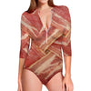 Weaving Bacon Print Long Sleeve Swimsuit