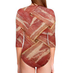 Weaving Bacon Print Long Sleeve Swimsuit