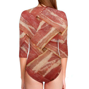 Weaving Bacon Print Long Sleeve Swimsuit