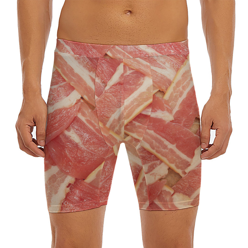 Weaving Bacon Print Men's Long Boxer Briefs