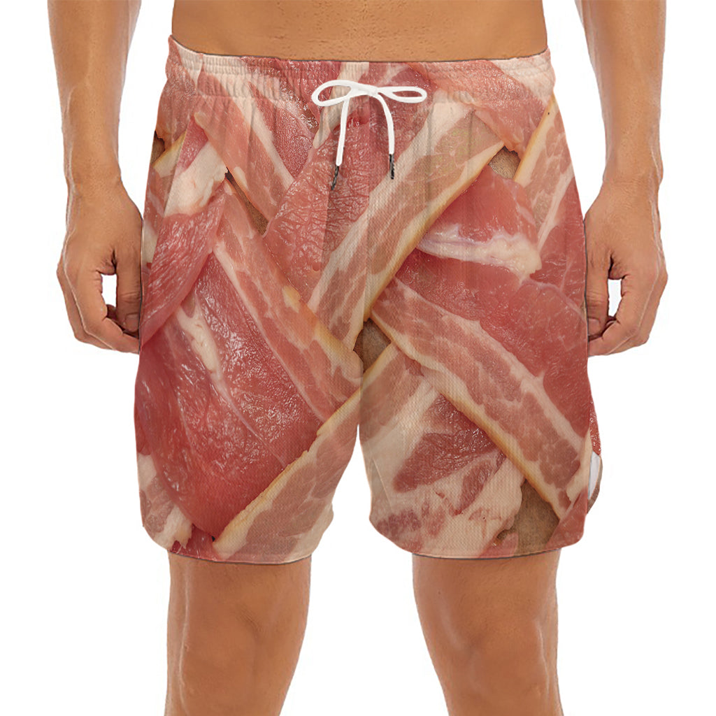 Weaving Bacon Print Men's Split Running Shorts