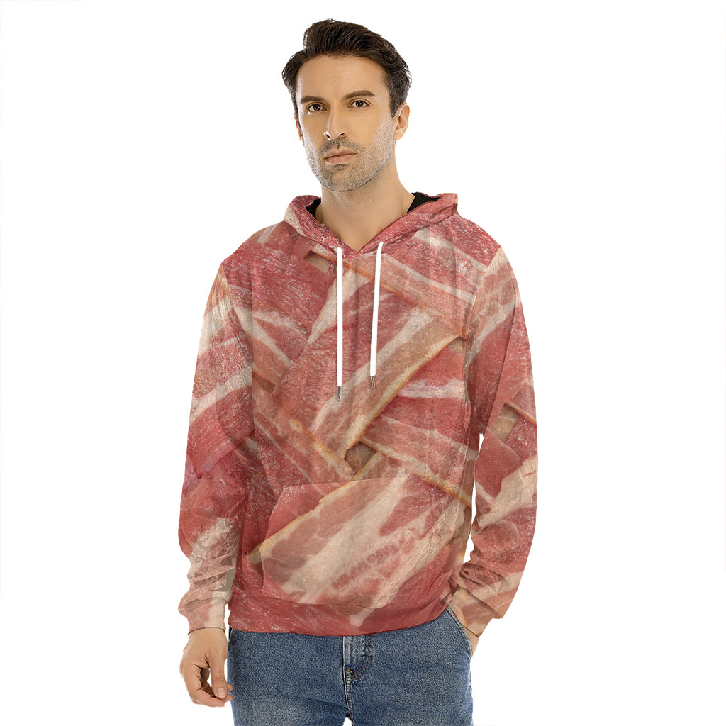 Weaving Bacon Print Men's Velvet Pullover Hoodie