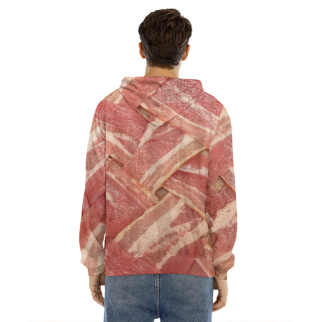 Weaving Bacon Print Men's Velvet Pullover Hoodie