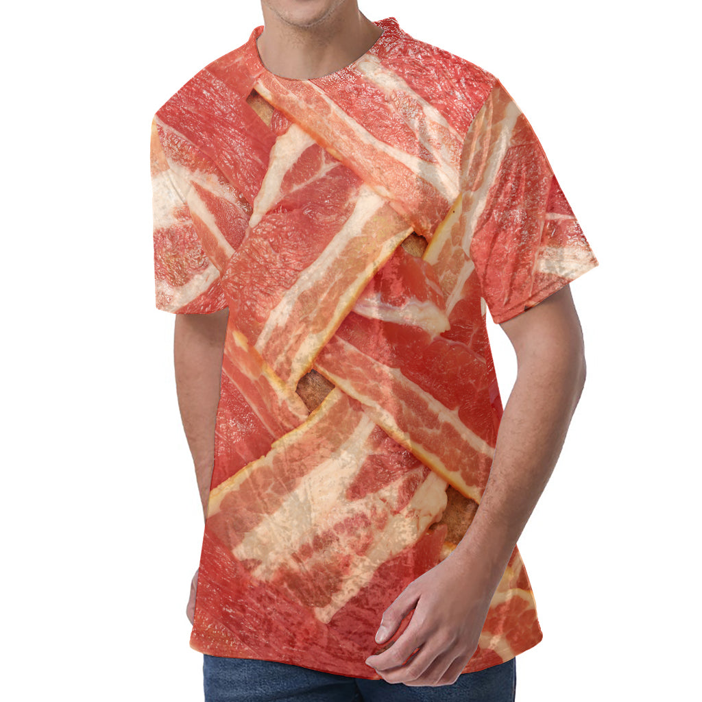 Weaving Bacon Print Men's Velvet T-Shirt