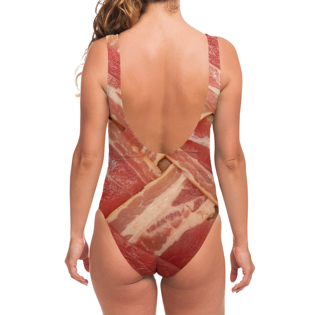 Weaving Bacon Print One Piece Swimsuit