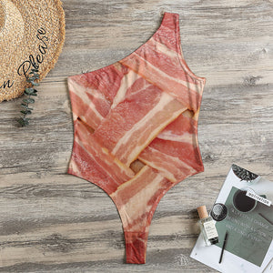 Weaving Bacon Print One Shoulder Bodysuit