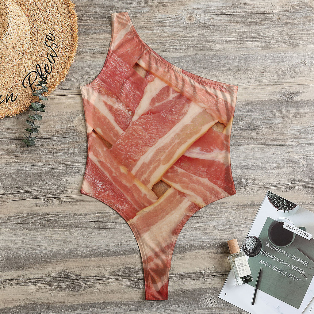 Weaving Bacon Print One Shoulder Bodysuit