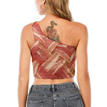 Weaving Bacon Print One Shoulder Crop Top