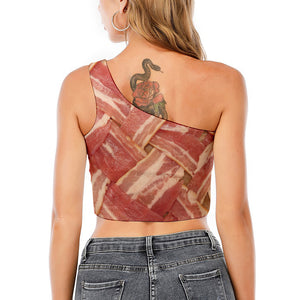 Weaving Bacon Print One Shoulder Crop Top