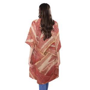 Weaving Bacon Print Open Front Beach Cover Up