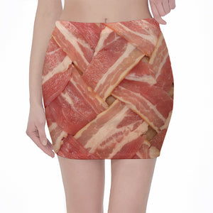 Weaving Bacon Print Pencil Mini Skirt