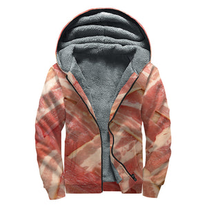 Weaving Bacon Print Sherpa Lined Zip Up Hoodie