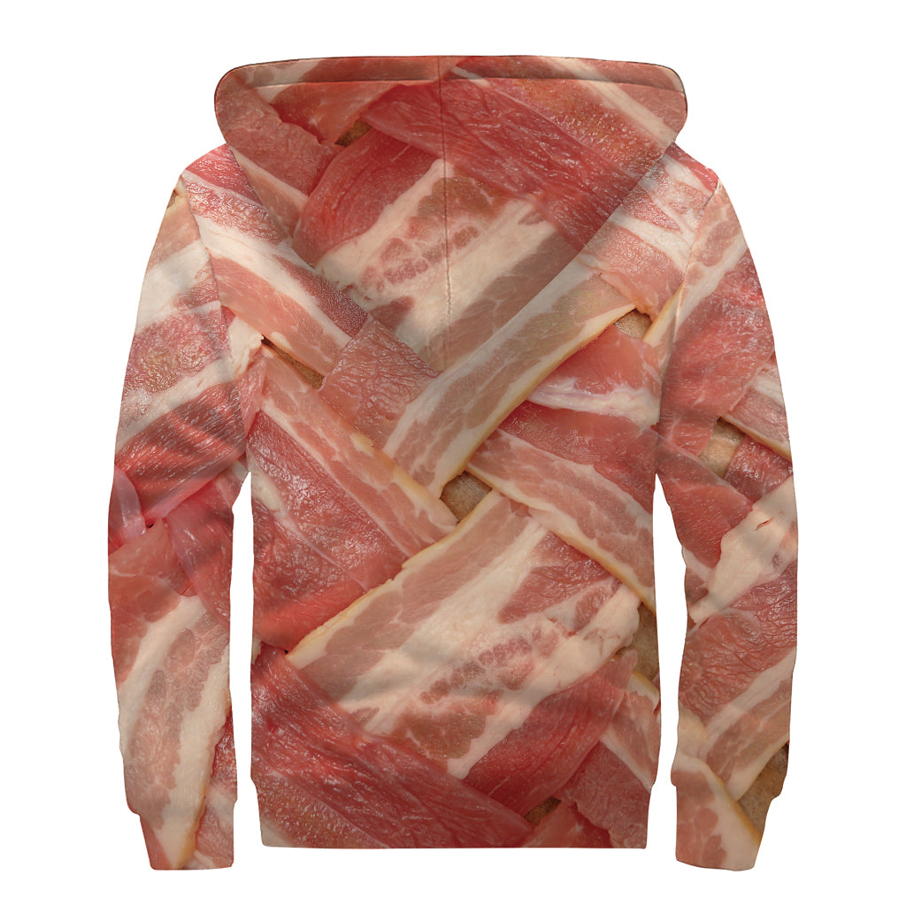 Weaving Bacon Print Sherpa Lined Zip Up Hoodie