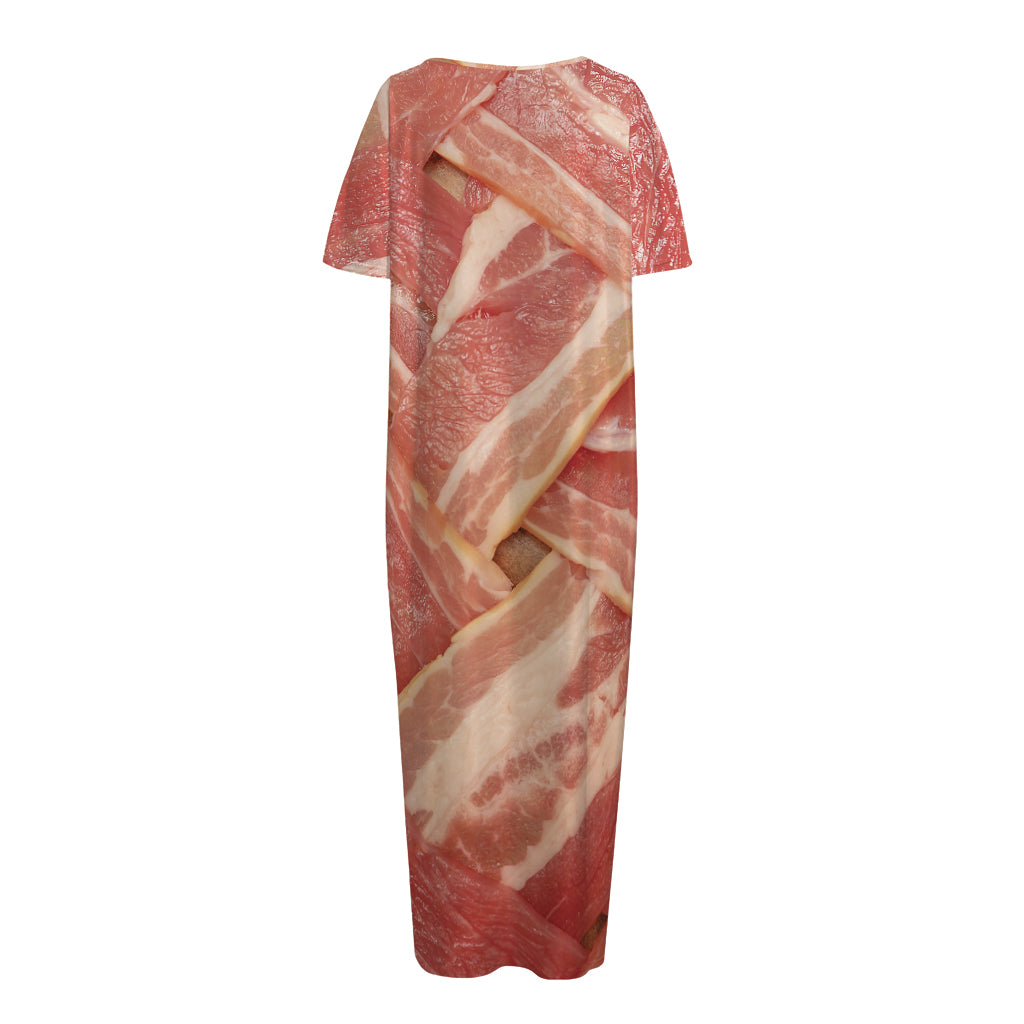 Weaving Bacon Print Short Sleeve Long Nightdress