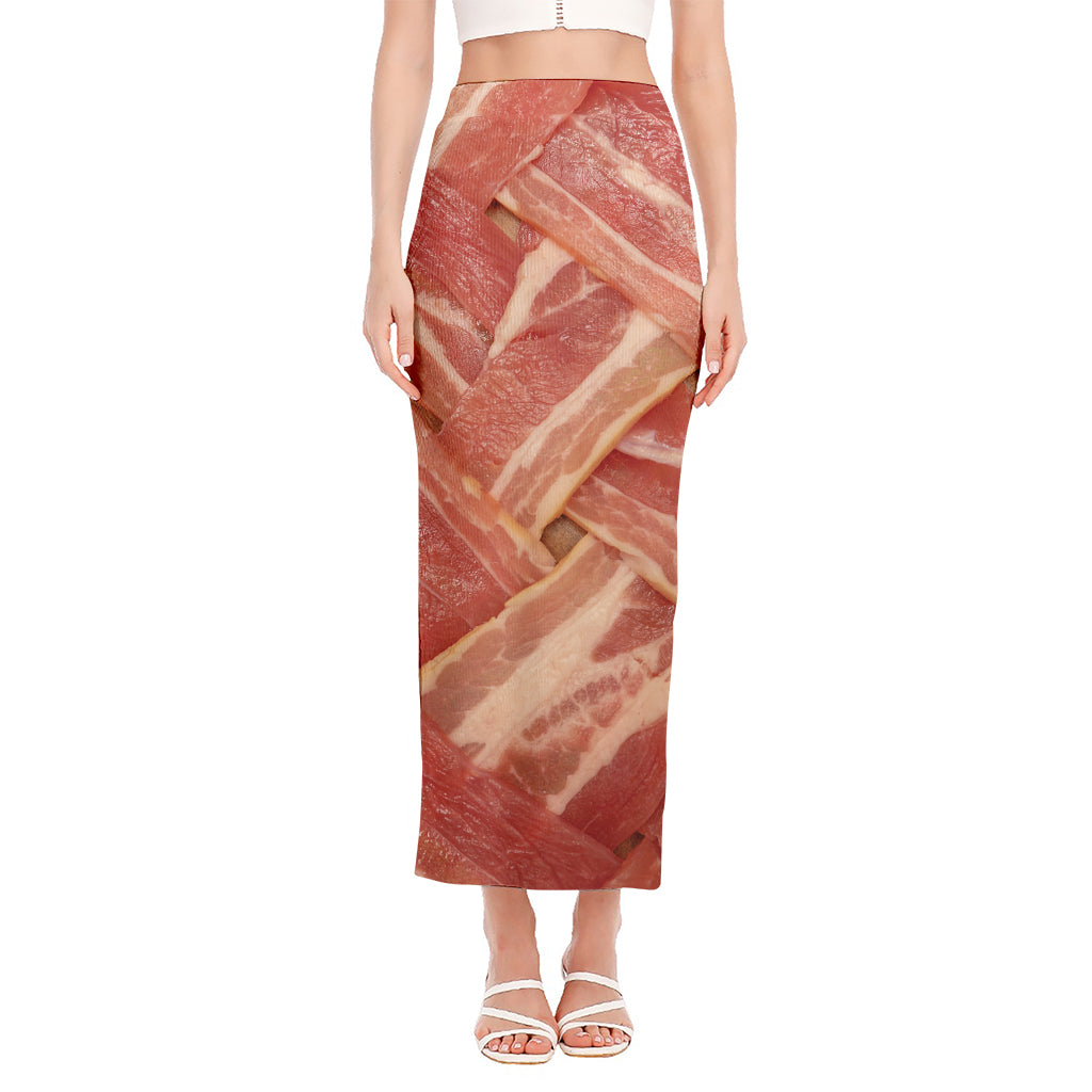 Weaving Bacon Print Side Slit Maxi Skirt