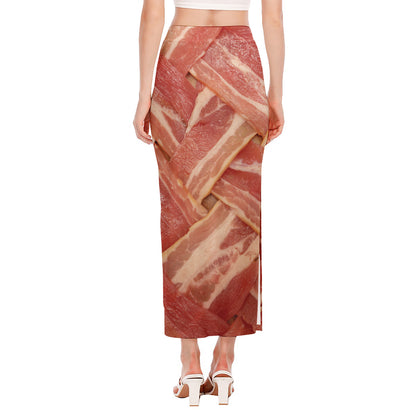 Weaving Bacon Print Side Slit Maxi Skirt