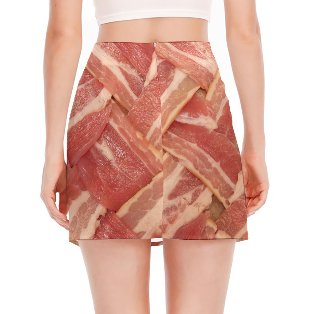 Weaving Bacon Print Side Slit Mini Skirt