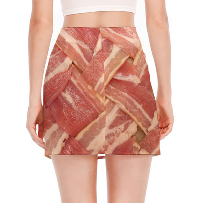 Weaving Bacon Print Side Slit Mini Skirt