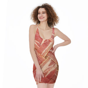 Weaving Bacon Print Sleeveless Bodycon Dress