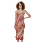 Weaving Bacon Print Slim Fit Midi Cami Dress