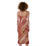 Weaving Bacon Print Slim Fit Midi Cami Dress