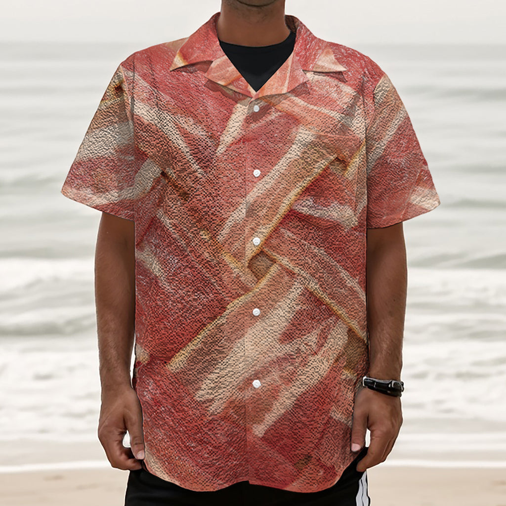 Weaving Bacon Print Textured Short Sleeve Shirt