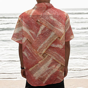 Weaving Bacon Print Textured Short Sleeve Shirt