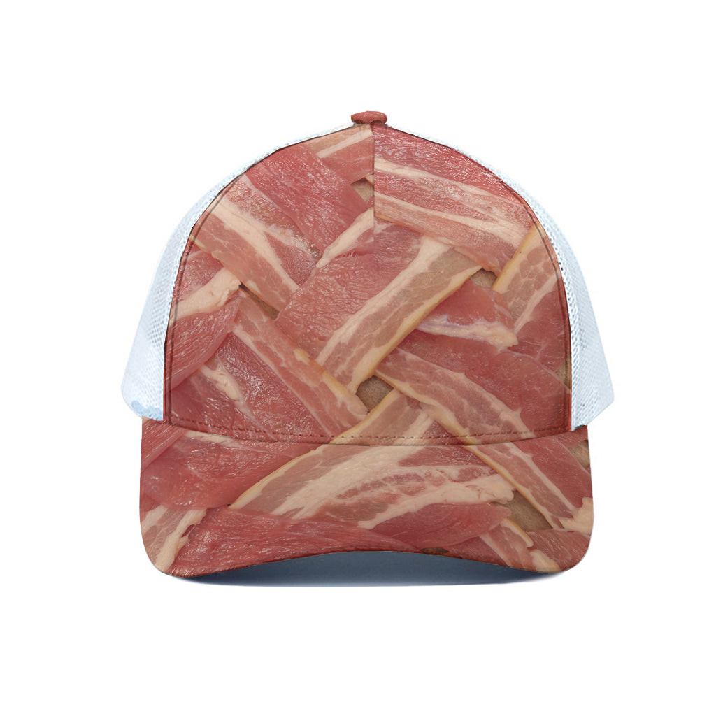 Weaving Bacon Print White Mesh Trucker Cap