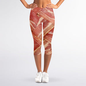 Weaving Bacon Print Women's Capri Leggings