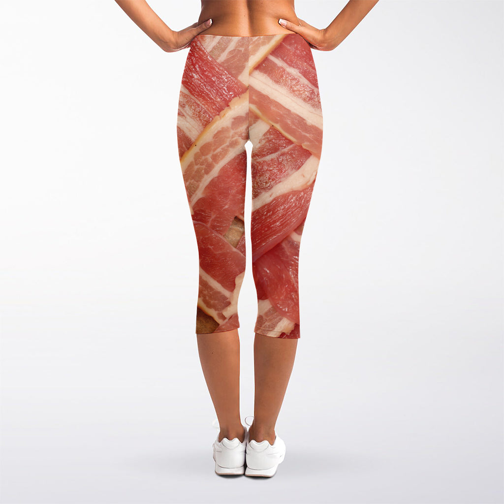 Weaving Bacon Print Women's Capri Leggings