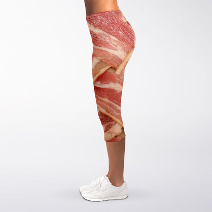 Weaving Bacon Print Women's Capri Leggings