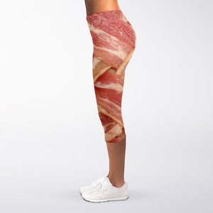 Weaving Bacon Print Women's Capri Leggings