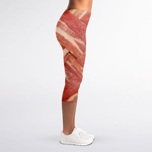 Weaving Bacon Print Women's Capri Leggings