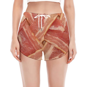 Weaving Bacon Print Women's Split Running Shorts