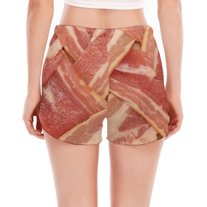 Weaving Bacon Print Women's Split Running Shorts