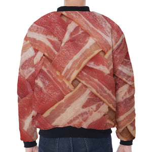 Weaving Bacon Print Zip Sleeve Bomber Jacket