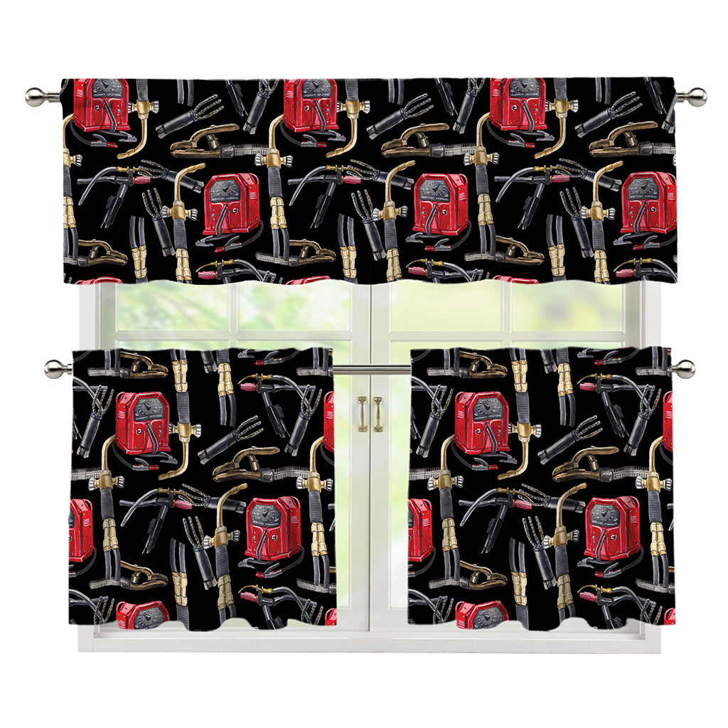 Welding Machine Pattern Print 3 Piece Kitchen Curtains