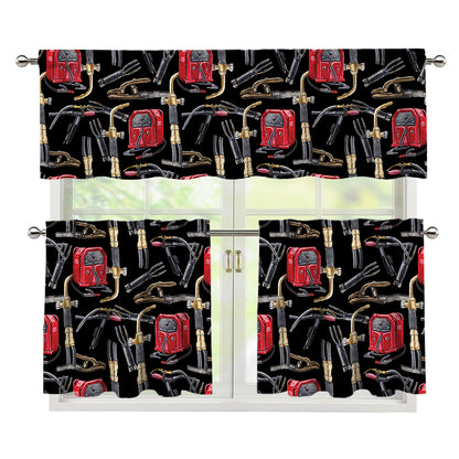Welding Machine Pattern Print 3 Piece Kitchen Curtains