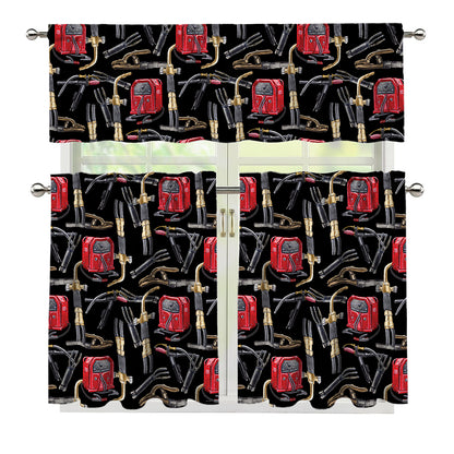 Welding Machine Pattern Print 3 Piece Kitchen Curtains