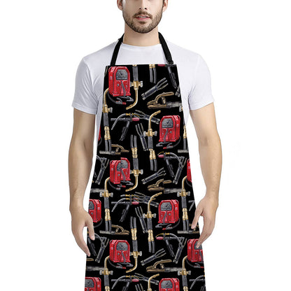 Welding Machine Pattern Print Bib Apron With Pocket