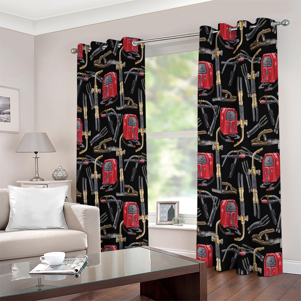 Welding Machine Pattern Print Extra Wide Grommet Curtains